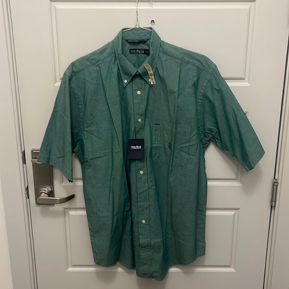 Nautical SS cotton green button down